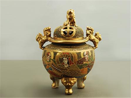 五彩描金武士图香炉 江户时代（17-19世纪）