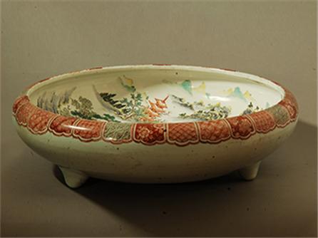 五彩山水图三足洗  日本 江户末至明治初-1